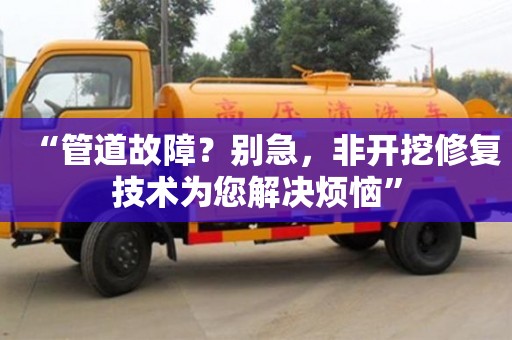 唐山“管道故障？别急，非开挖修复技术为您解决烦恼”